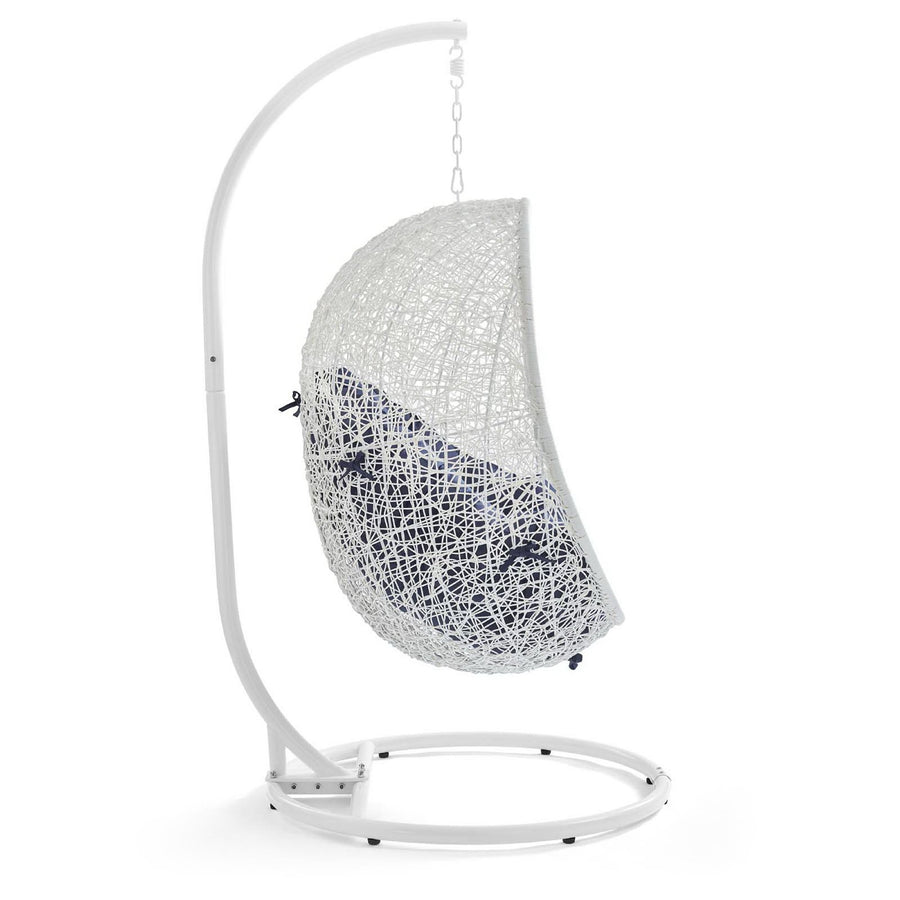 Cornice Outdoor Patio Sunbrella® Swing Chair With Stand in White Navy