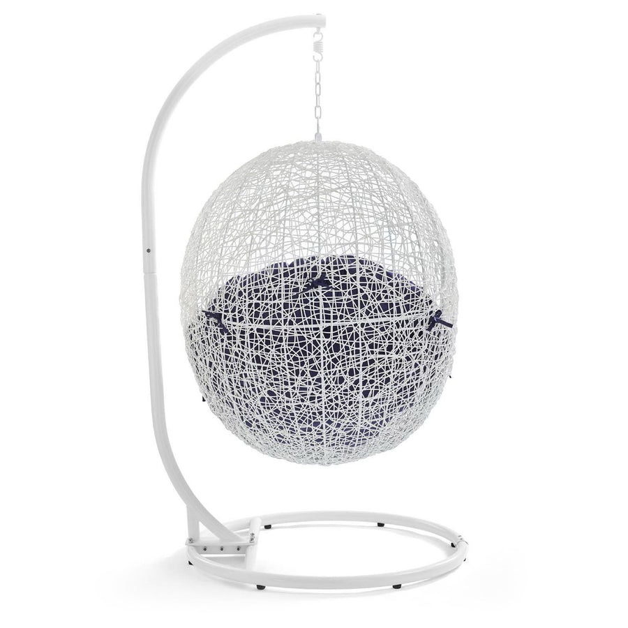 Cornice Outdoor Patio Sunbrella® Swing Chair With Stand in White Navy