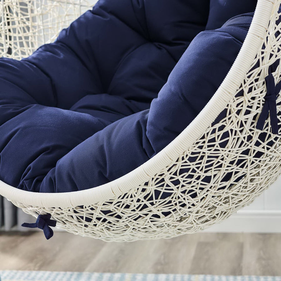 Cornice Outdoor Patio Sunbrella® Swing Chair With Stand in White Navy