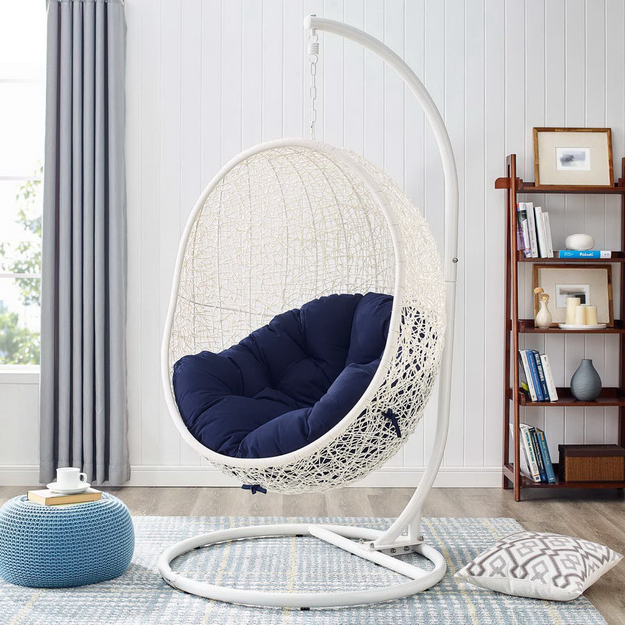 Cornice Outdoor Patio Sunbrella® Swing Chair With Stand in White Navy