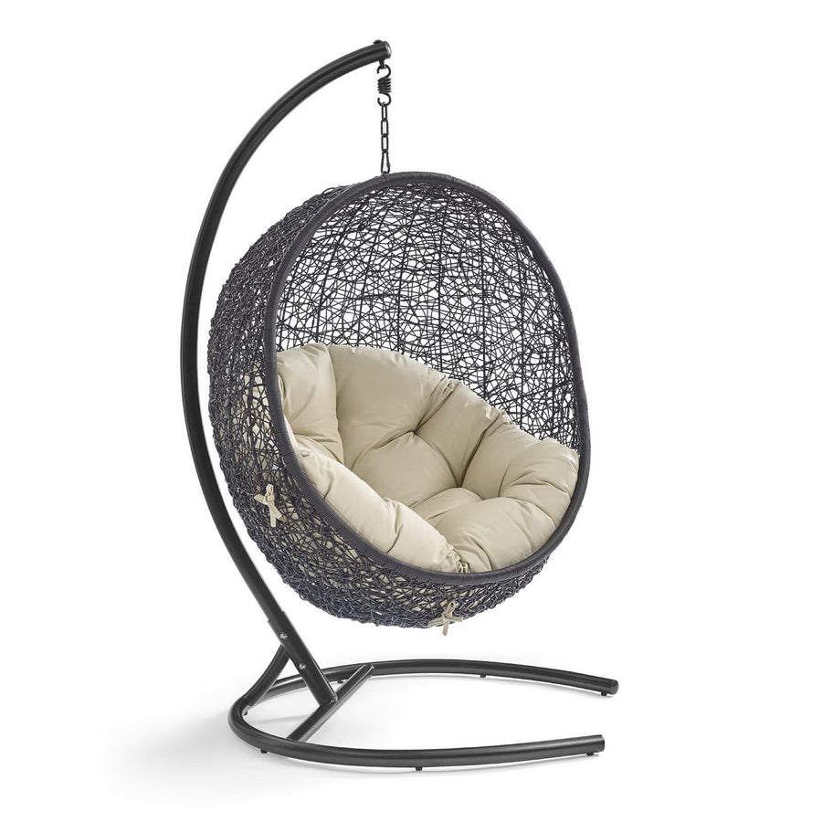 Luna Sunbrella® Swing Outdoor Patio Lounge Chair in Black Beige