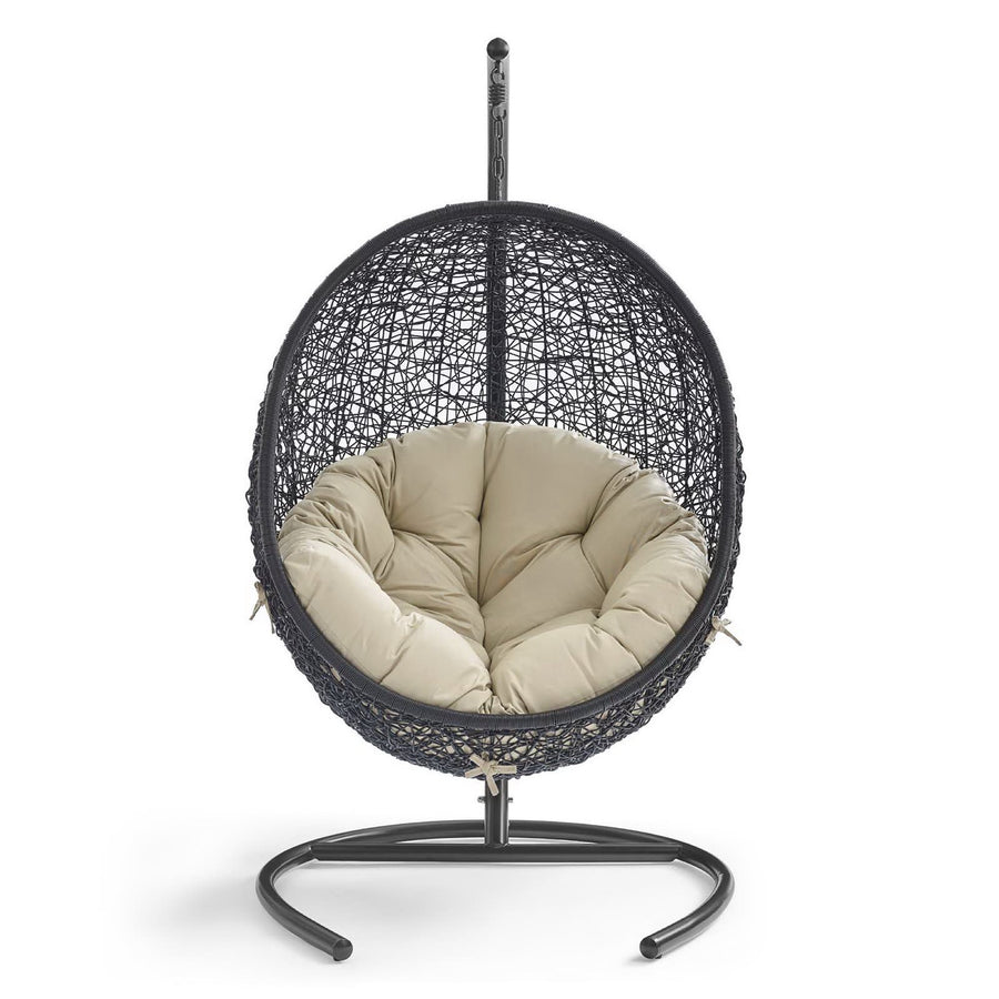 Luna Sunbrella® Swing Outdoor Patio Lounge Chair in Black Beige
