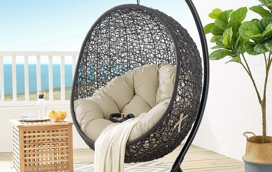 Luna Sunbrella® Swing Outdoor Patio Lounge Chair in Black Beige