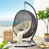 Luna Sunbrella® Swing Outdoor Patio Lounge Chair in Black Beige