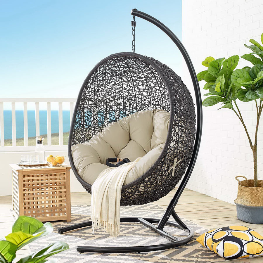 Luna Sunbrella® Swing Outdoor Patio Lounge Chair in Black Beige