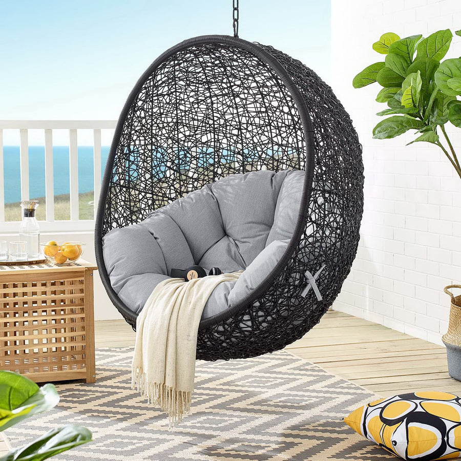 Luna Sunbrella® Swing Outdoor Patio Lounge Chair in Black Gray