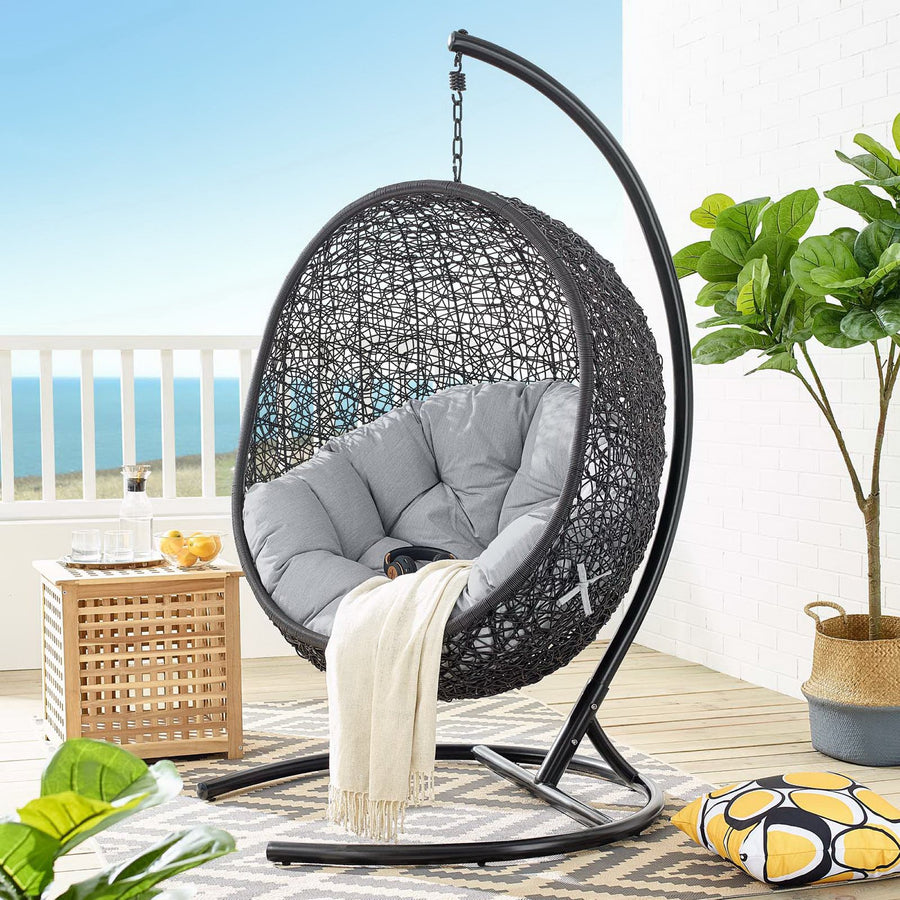 Luna Sunbrella® Swing Outdoor Patio Lounge Chair in Black Gray