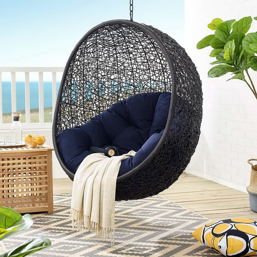 Luna Sunbrella® Swing Outdoor Patio Lounge Chair in Black Navy