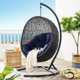 Luna Sunbrella® Swing Outdoor Patio Lounge Chair in Black Navy