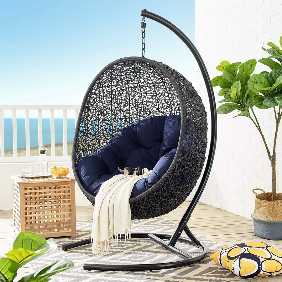 Luna Sunbrella® Swing Outdoor Patio Lounge Chair in Black Navy