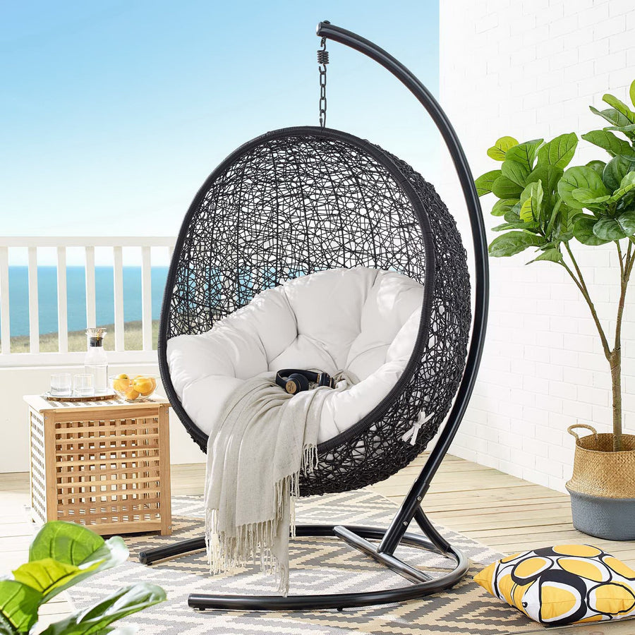 Luna Sunbrella® Swing Outdoor Patio Lounge Chair in Black White