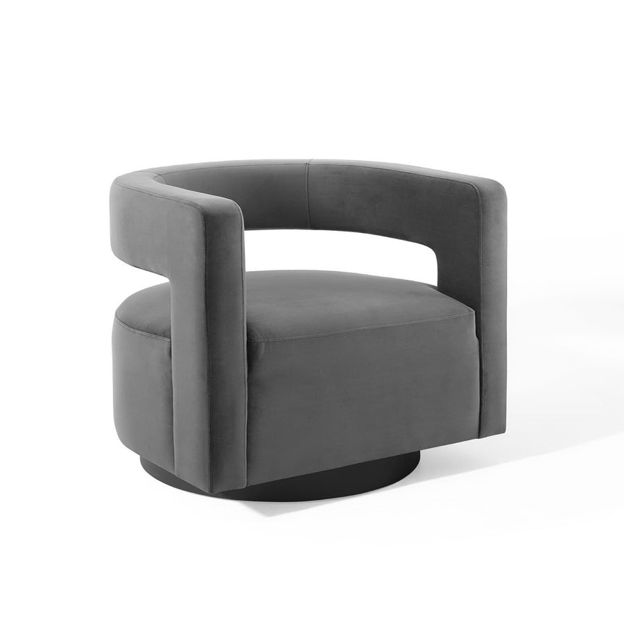 Aalborg Cutaway Performance Velvet Swivel Armchair in Gray