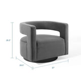 Aalborg Cutaway Performance Velvet Swivel Armchair in Gray