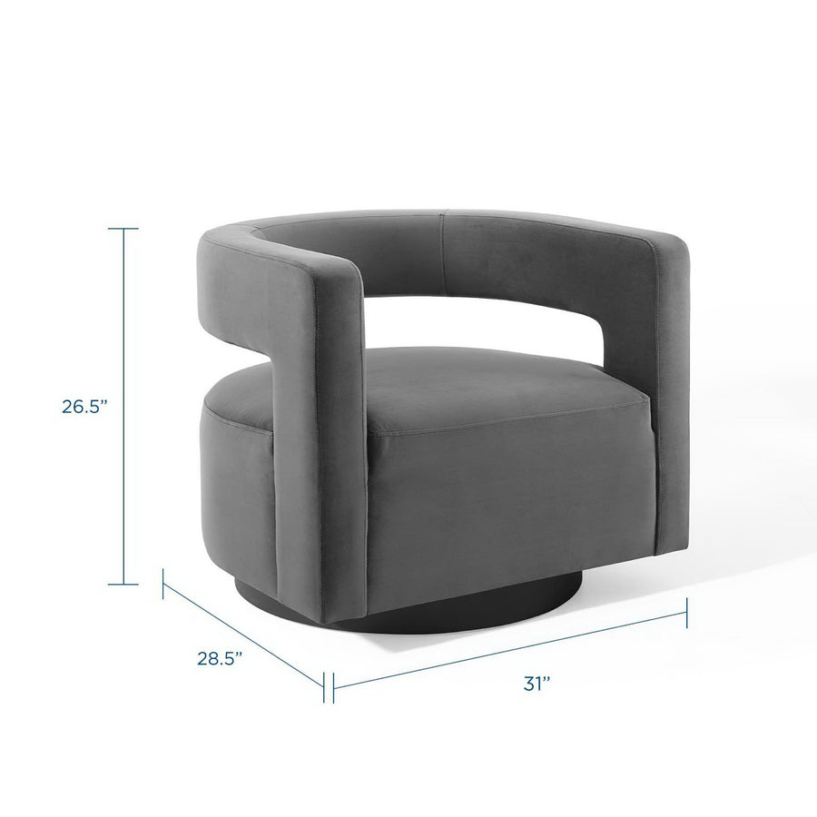 Aalborg Cutaway Performance Velvet Swivel Armchair in Gray