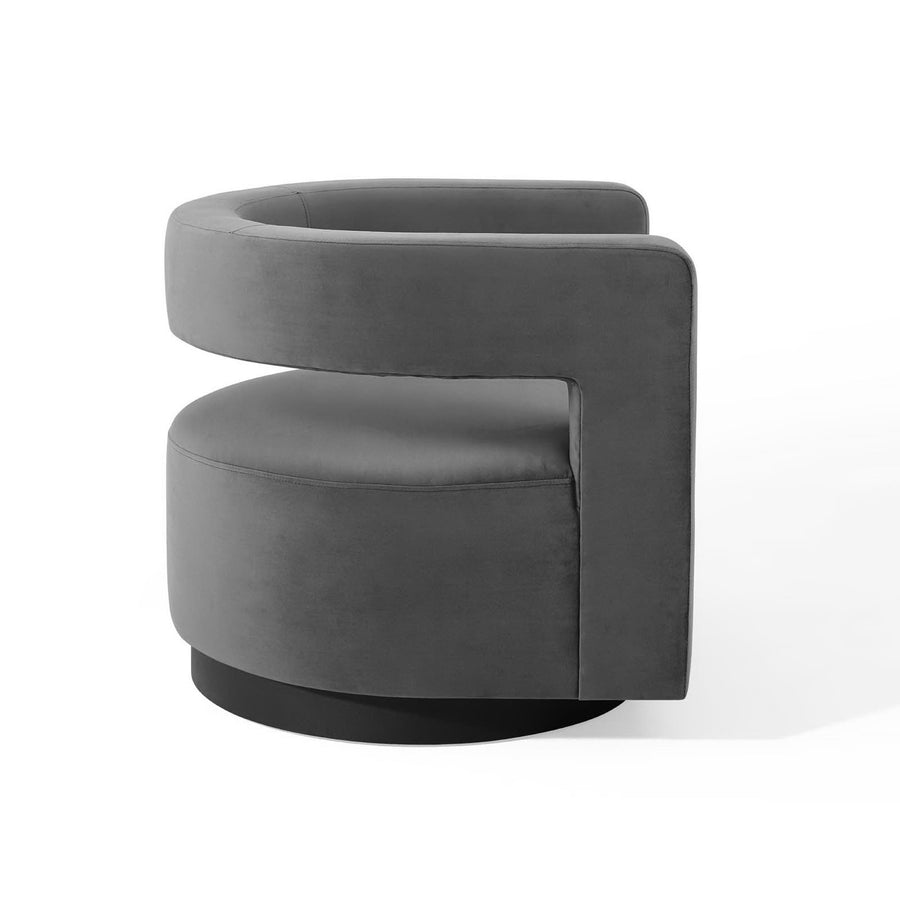 Aalborg Cutaway Performance Velvet Swivel Armchair in Gray