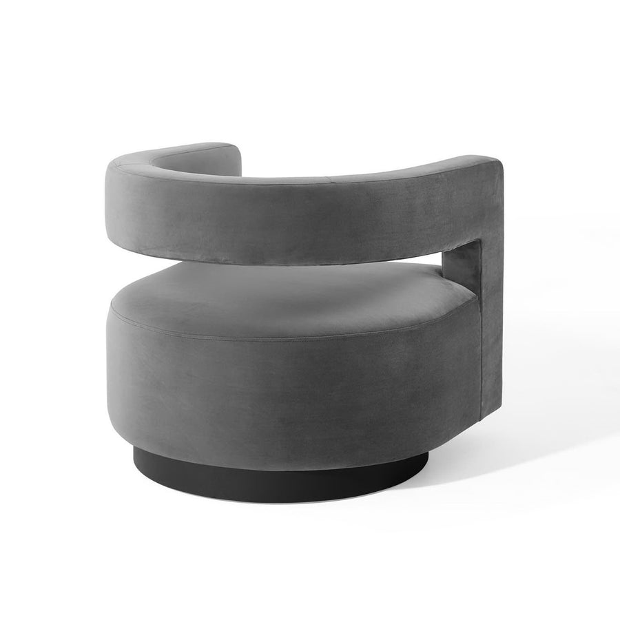 Aalborg Cutaway Performance Velvet Swivel Armchair in Gray