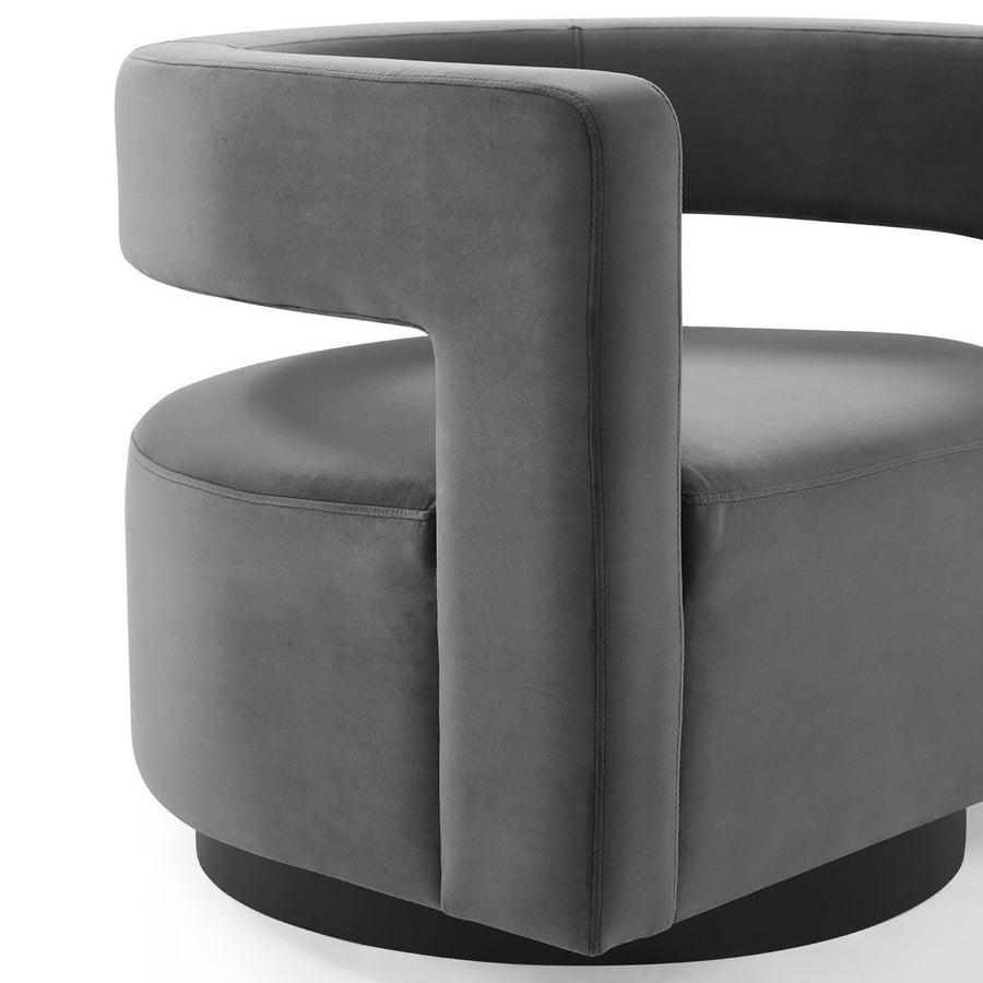 Aalborg Cutaway Performance Velvet Swivel Armchair in Gray