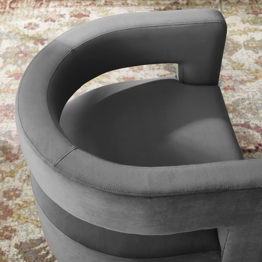 Aalborg Cutaway Performance Velvet Swivel Armchair in Gray