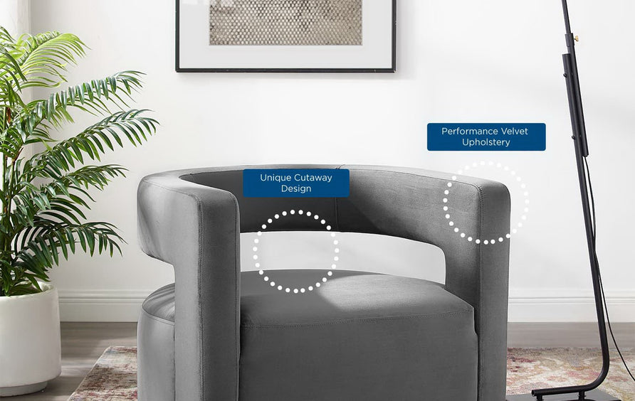 Aalborg Cutaway Performance Velvet Swivel Armchair in Gray