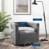 Aalborg Cutaway Performance Velvet Swivel Armchair in Gray