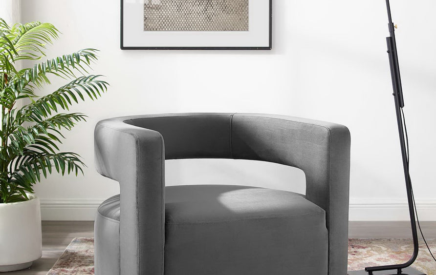 Aalborg Cutaway Performance Velvet Swivel Armchair in Gray