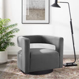 Aalborg Cutaway Performance Velvet Swivel Armchair in Gray
