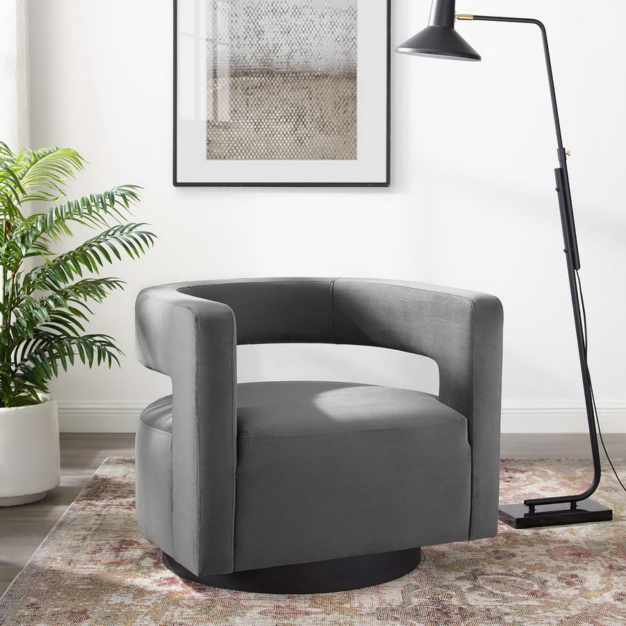 Aalborg Cutaway Performance Velvet Swivel Armchair in Gray