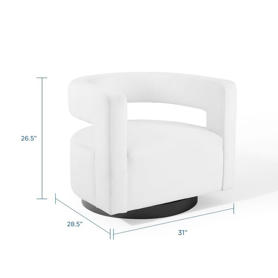 Aalborg Cutaway Performance Velvet Swivel Armchair in White
