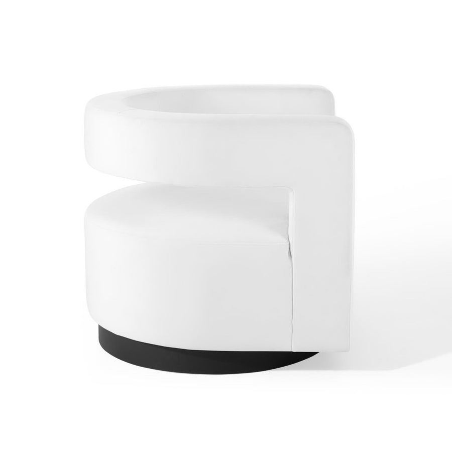 Aalborg Cutaway Performance Velvet Swivel Armchair in White