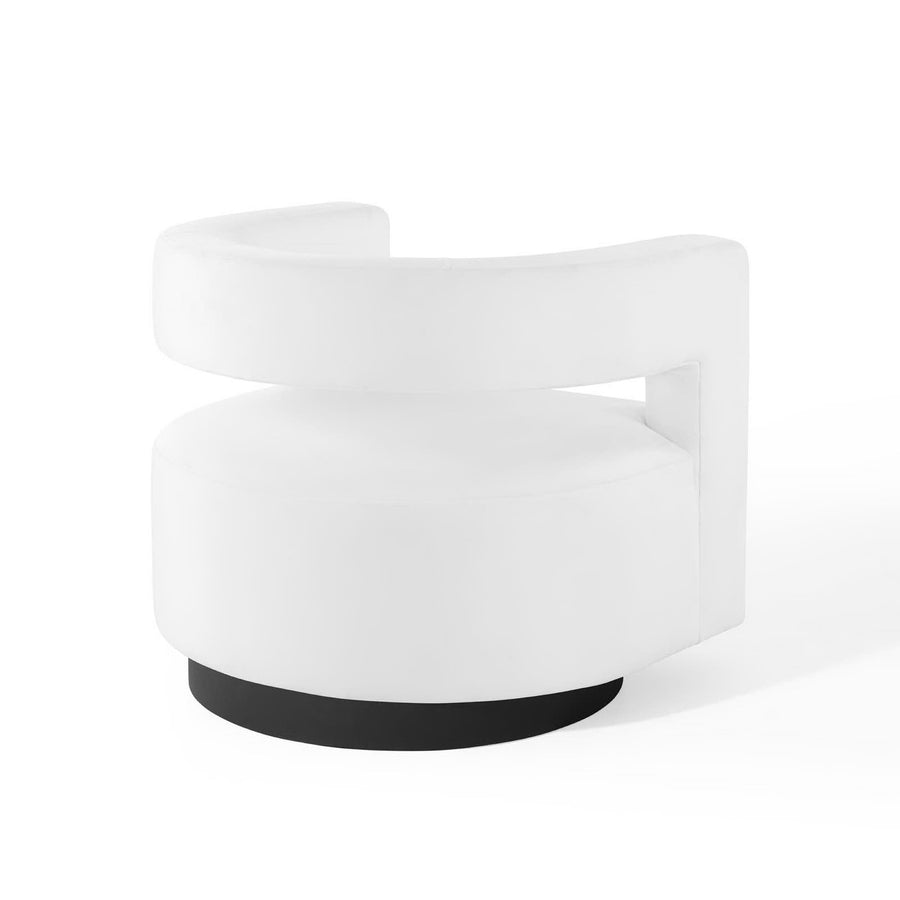 Aalborg Cutaway Performance Velvet Swivel Armchair in White