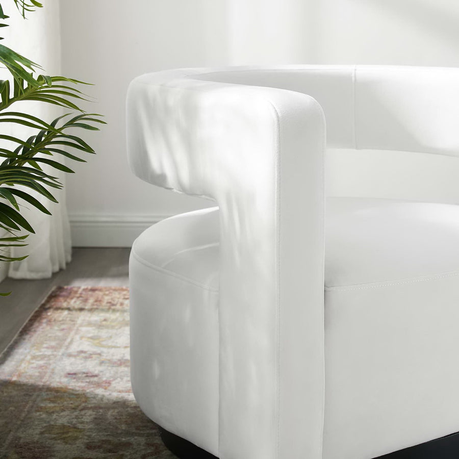 Aalborg Cutaway Performance Velvet Swivel Armchair in White