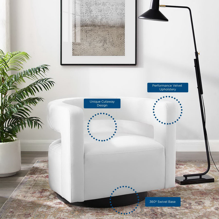 Aalborg Cutaway Performance Velvet Swivel Armchair in White