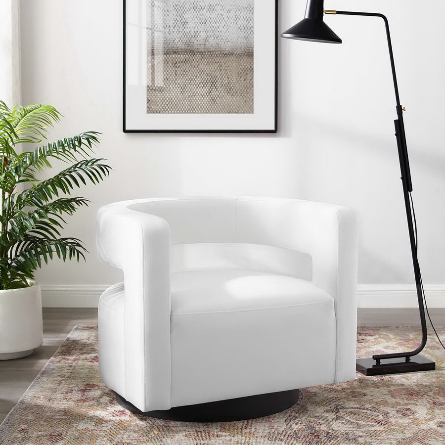 Aalborg Cutaway Performance Velvet Swivel Armchair in White