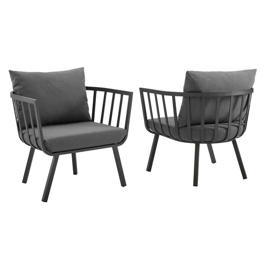 Merlot Outdoor Patio Aluminum Armchair Set of 2 in Gray Charcoal