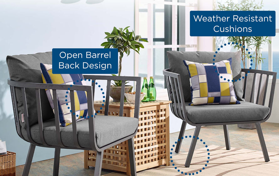 Merlot Outdoor Patio Aluminum Armchair Set of 2 in Gray Charcoal