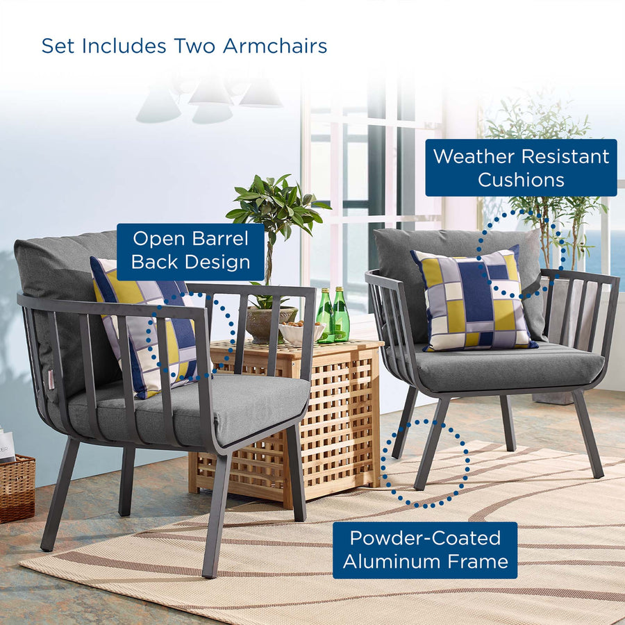Merlot Outdoor Patio Aluminum Armchair Set of 2 in Gray Charcoal