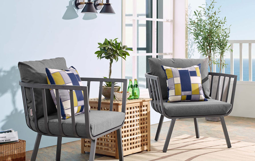 Merlot Outdoor Patio Aluminum Armchair Set of 2 in Gray Charcoal