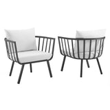 Merlot Outdoor Patio Aluminum Armchair Set of 2 in Gray White