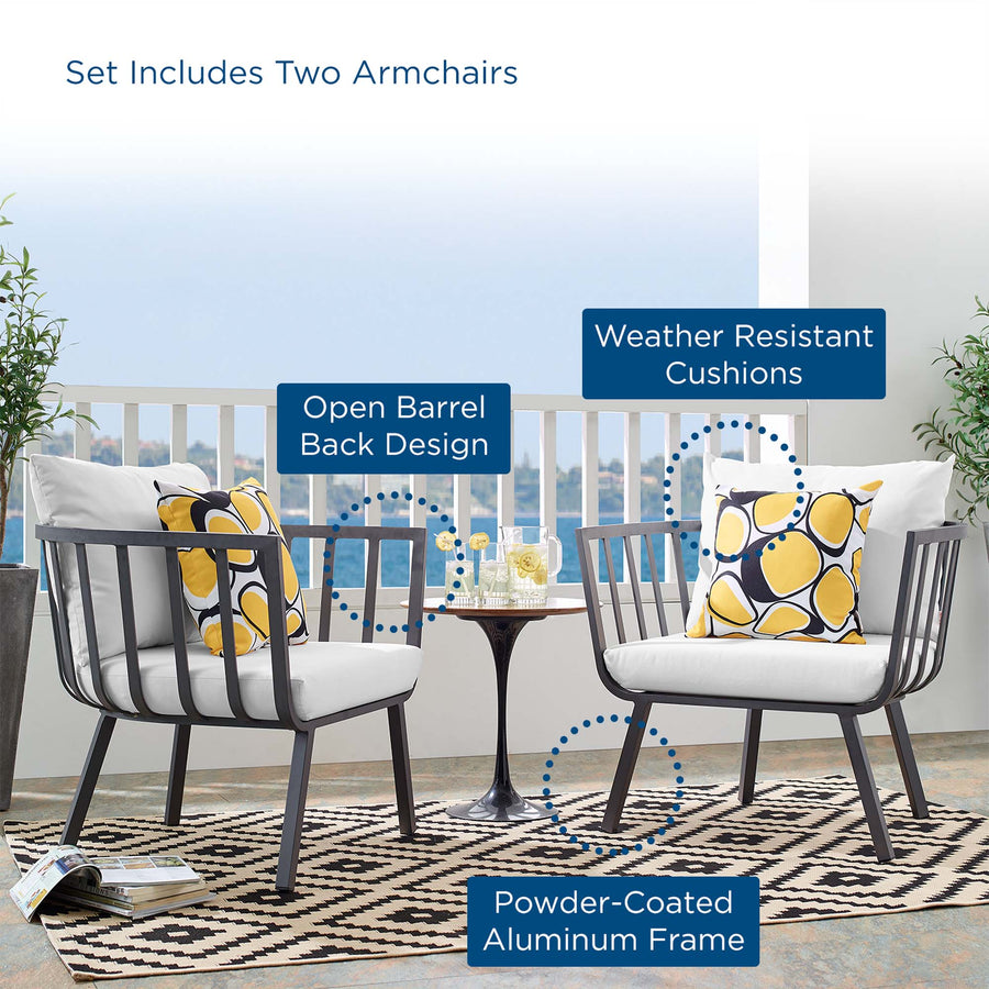 Merlot Outdoor Patio Aluminum Armchair Set of 2 in Gray White