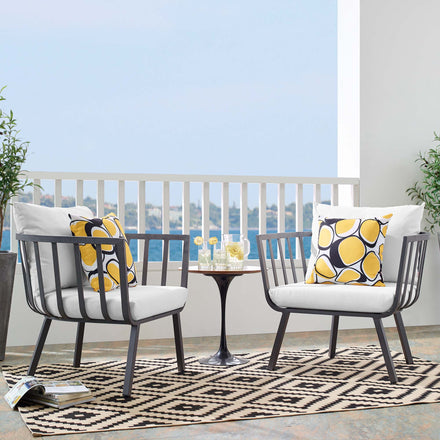 Riverside Outdoor Patio Aluminum Armchair Set of 2 in Gray White