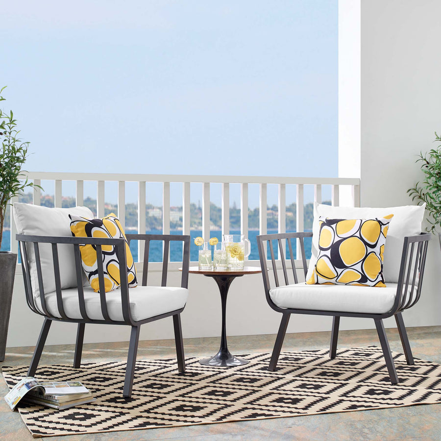 Merlot Outdoor Patio Aluminum Armchair Set of 2 in Gray White