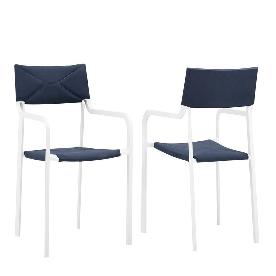 Studio Outdoor Patio Aluminum Armchair Set of 2 in White Navy