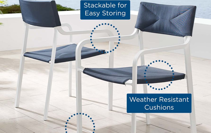 Studio Outdoor Patio Aluminum Armchair Set of 2 in White Navy
