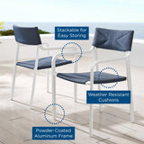Studio Outdoor Patio Aluminum Armchair Set of 2 in White Navy