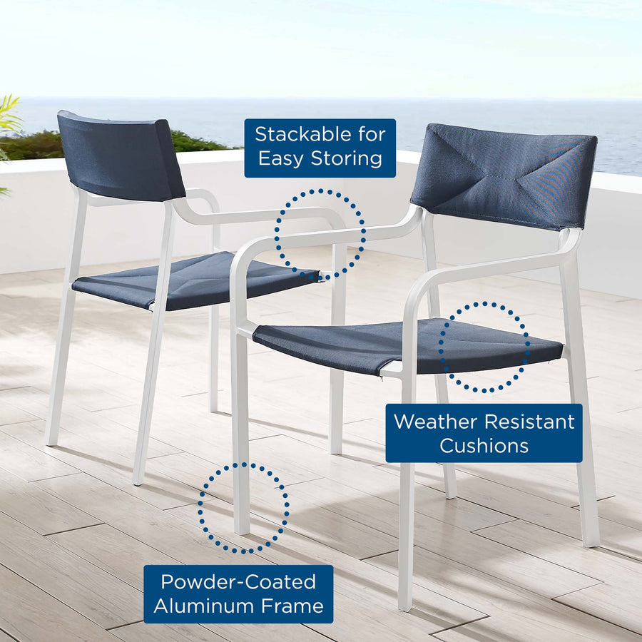Studio Outdoor Patio Aluminum Armchair Set of 2 in White Navy