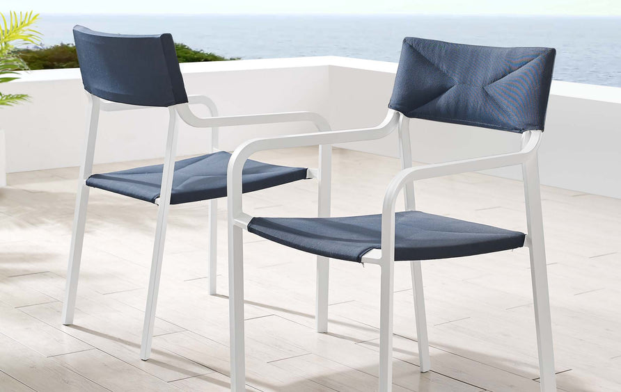 Studio Outdoor Patio Aluminum Armchair Set of 2 in White Navy