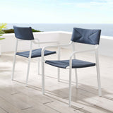 Studio Outdoor Patio Aluminum Armchair Set of 2 in White Navy