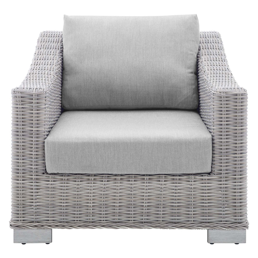 Harlow Sunbrella® Outdoor Patio Wicker Rattan Armchair in Light Gray Gray