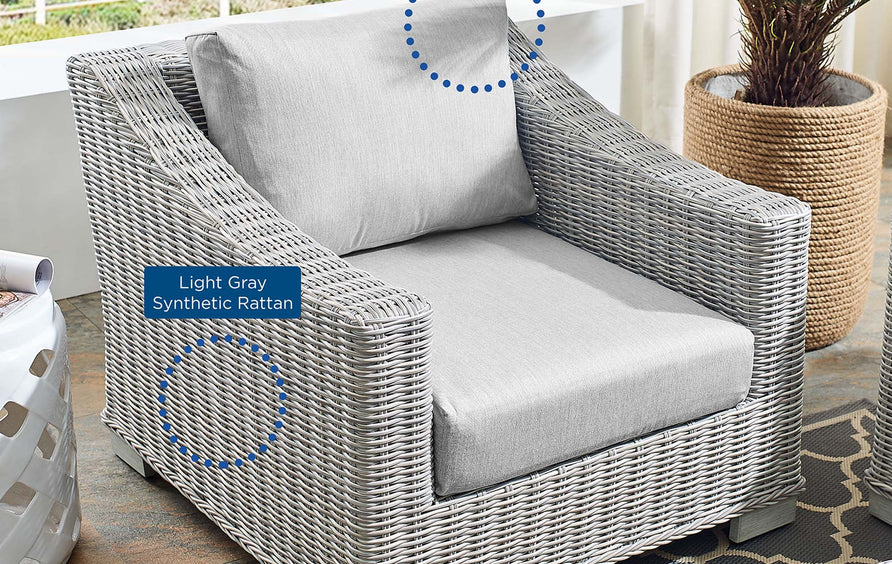 Harlow Sunbrella® Outdoor Patio Wicker Rattan Armchair in Light Gray Gray