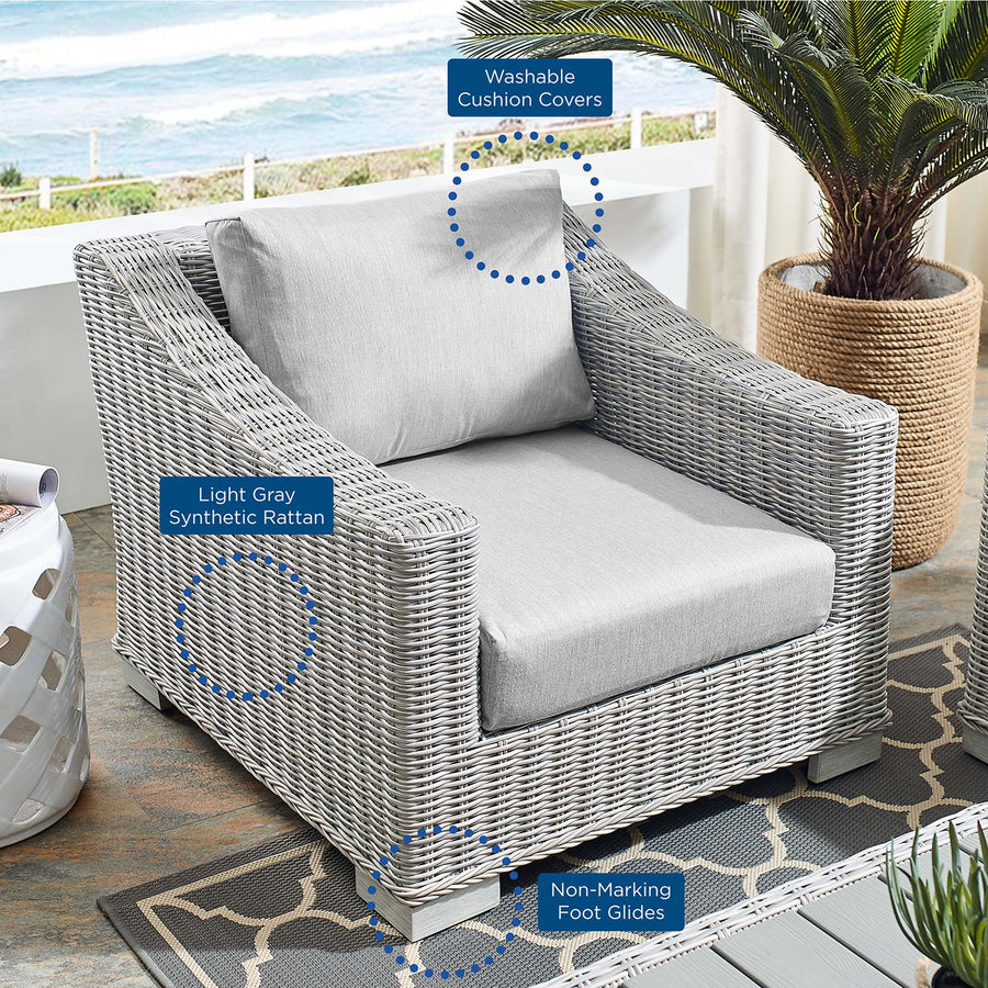 Harlow Sunbrella® Outdoor Patio Wicker Rattan Armchair in Light Gray Gray